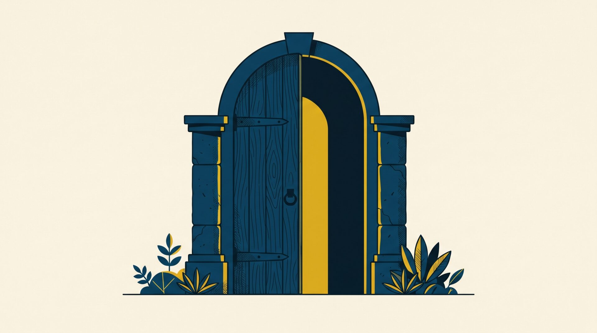 Open church door at evening