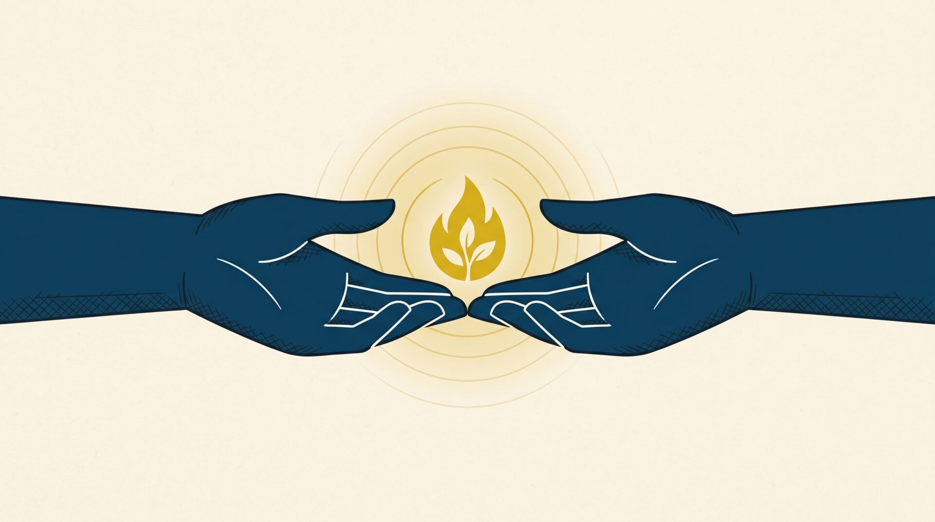 Two hands clasped in a community space
